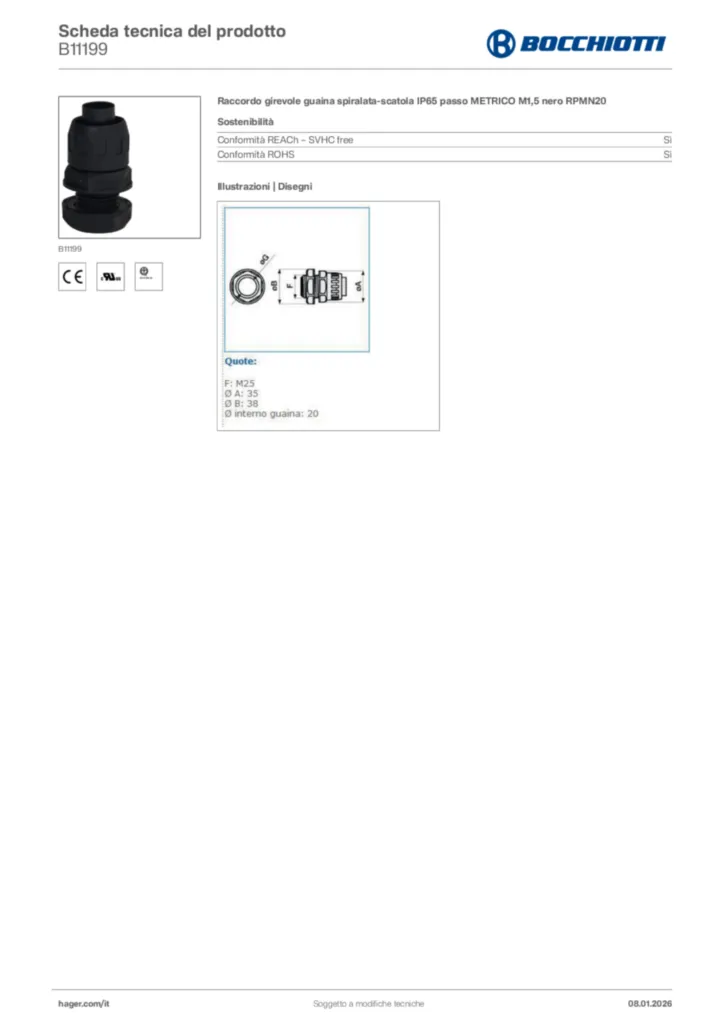 Immagine Bocchiotti Scheda tecnica del prodotto B11199 | Hager Italia