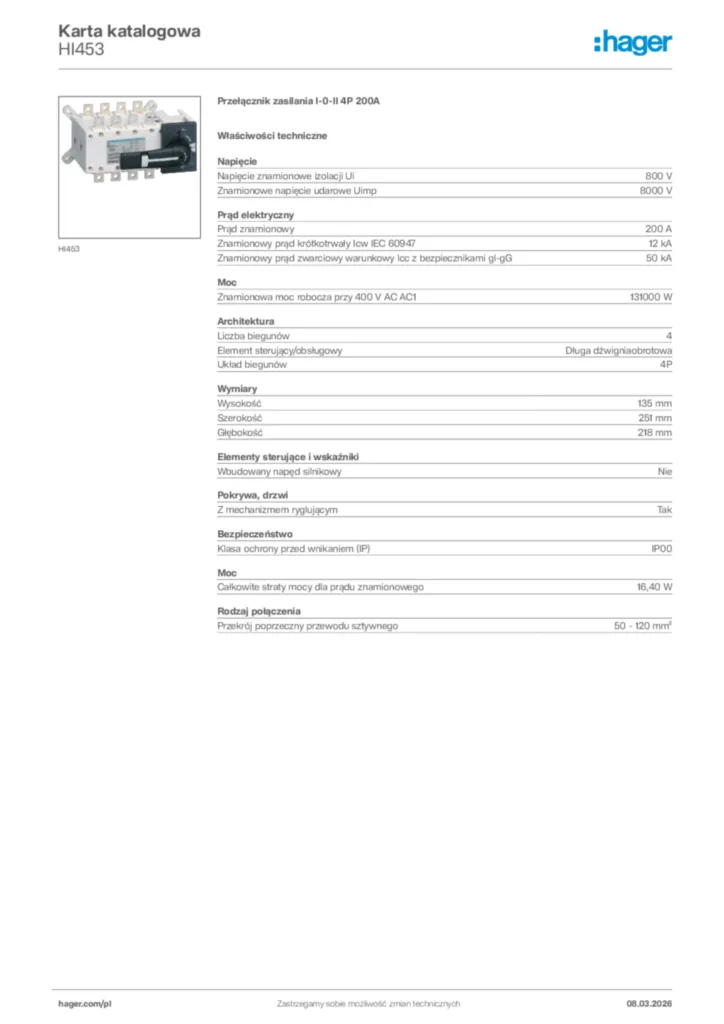 Zdjęcie Hager Karta katalogowa HI453 | Hager Polska