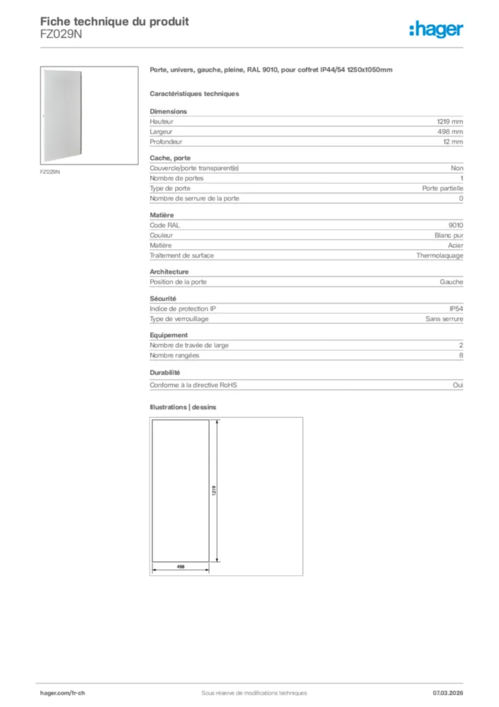 Image Hager Fiche technique du produit FZ029N | Hager Suisse