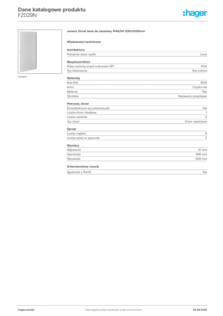 Zdjęcie Hager Karta katalogowa FZ029N | Hager Polska