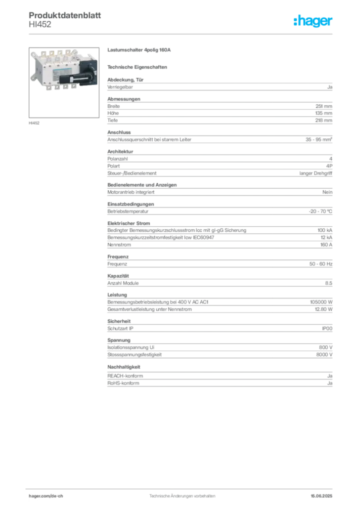 Bild Hager Produktdatenblatt HI452 | Hager Schweiz