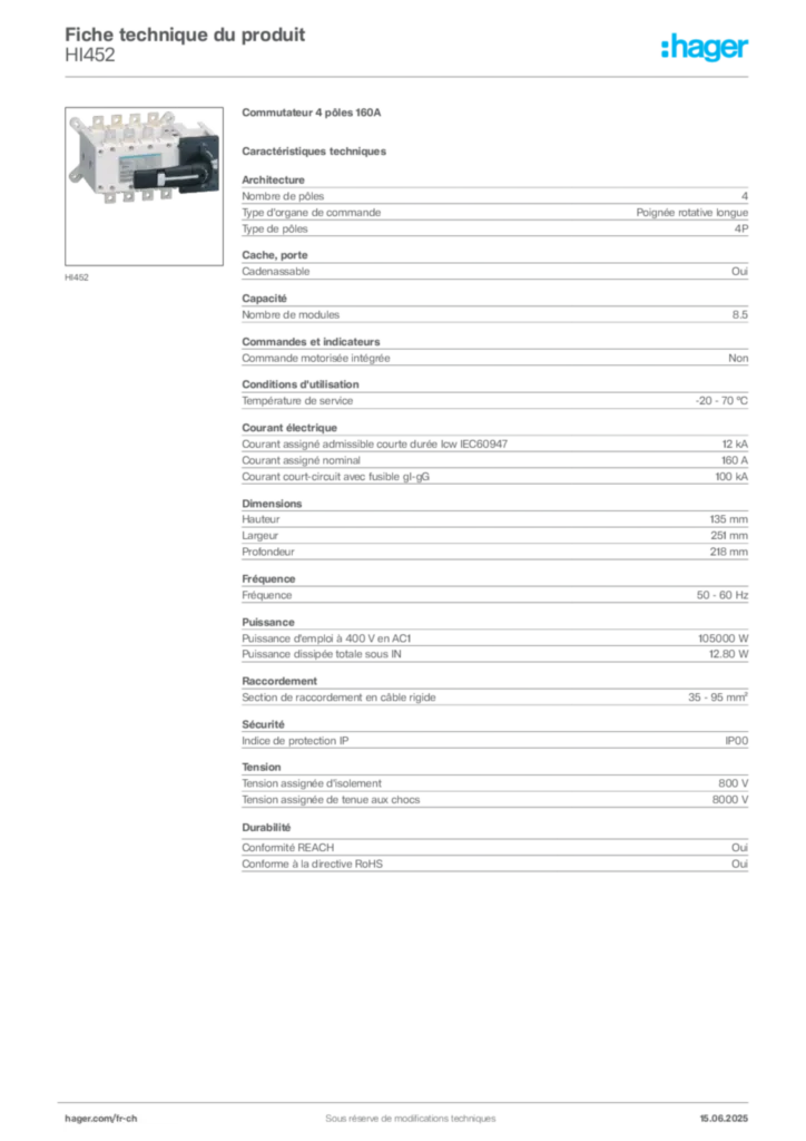 Image Hager Fiche technique du produit HI452 | Hager Suisse