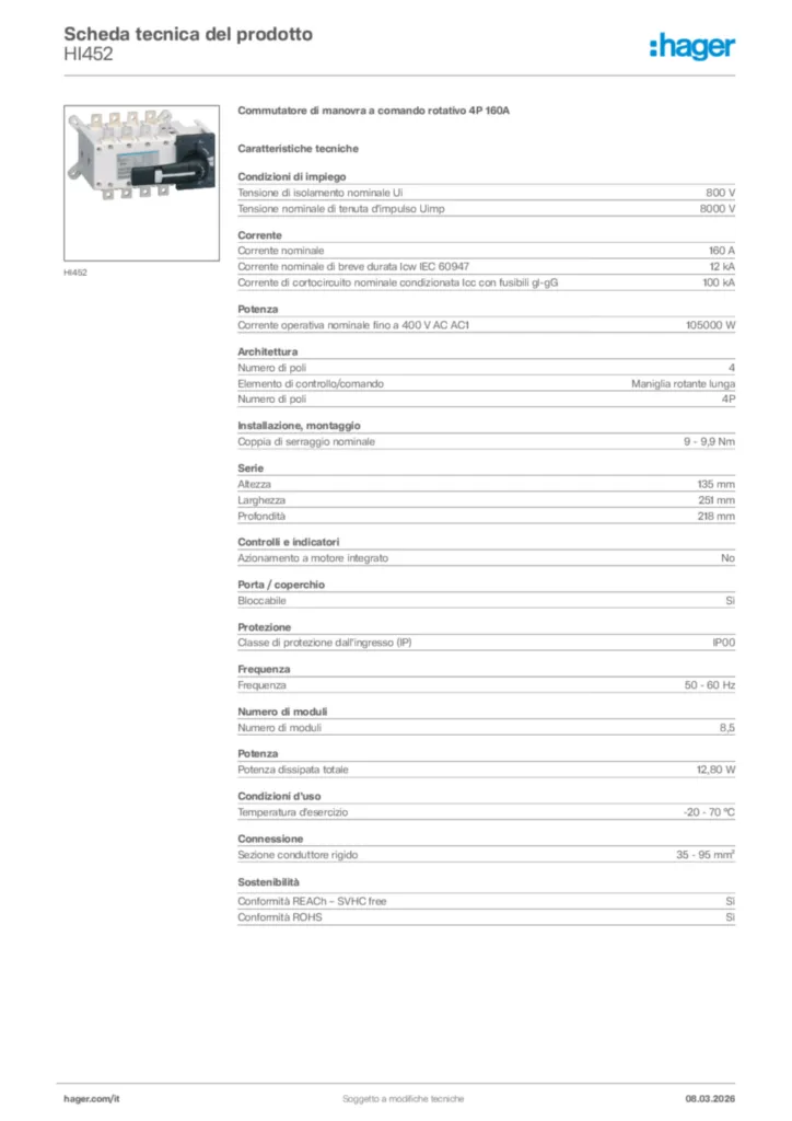 Immagine Hager Scheda tecnica del prodotto HI452 | Hager Italia
