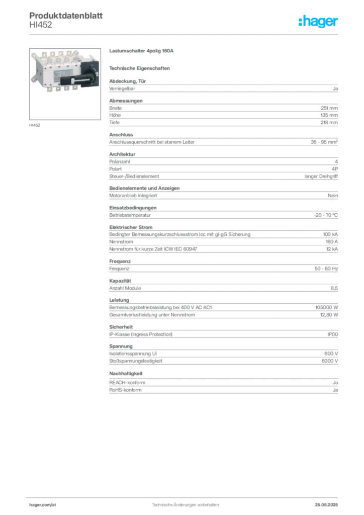 Bild Hager Produktdatenblatt HI452 | Hager Deutschland