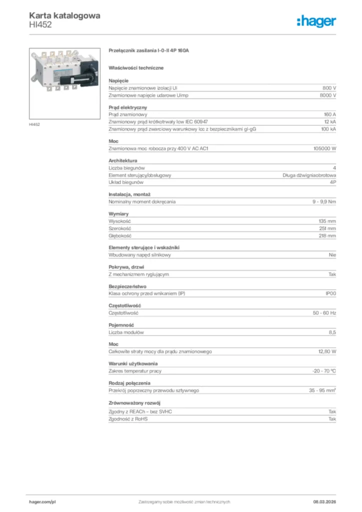 Zdjęcie Hager Karta katalogowa HI452 | Hager Polska