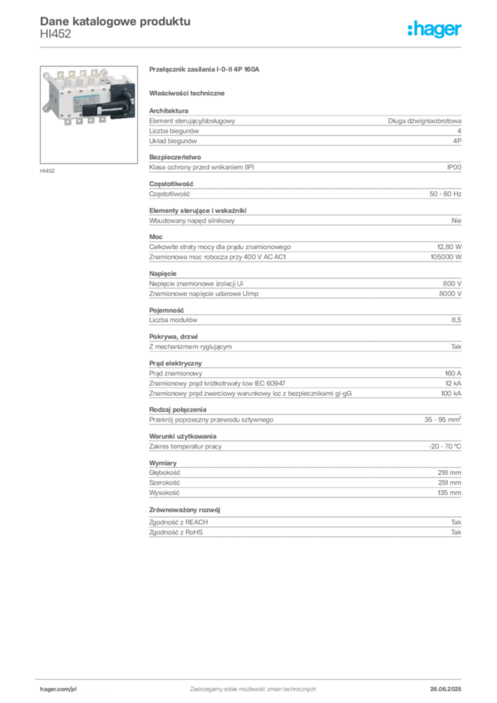 Zdjęcie Hager Karta katalogowa HI452 | Hager Polska