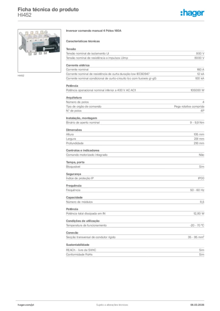 Imagem Hager Ficha técnica do produto HI452 | Hager Portugal