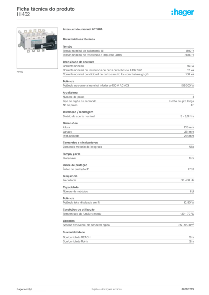 Imagem Hager Ficha técnica do produto HI452 | Hager Portugal