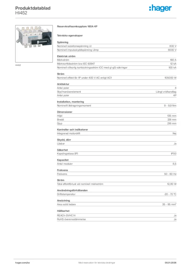 Bild Hager Produktdatablad HI452 | Hager Sverige