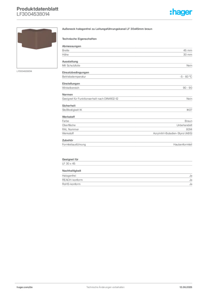 Hager Produktdatenblatt LF3004538014