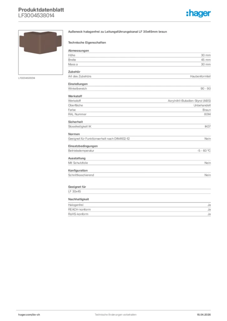 Bild Hager Produktdatenblatt LF3004538014 | Hager Schweiz