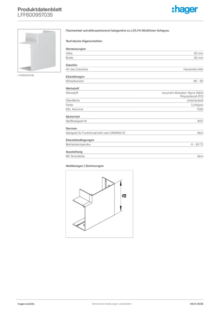 Bild Hager Produktdatenblatt LFF600957035 | Hager Deutschland