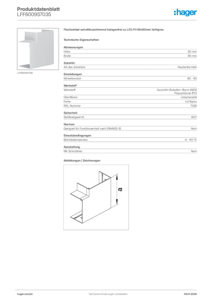 Bild Hager Produktdatenblatt LFF600957035 | Hager Deutschland