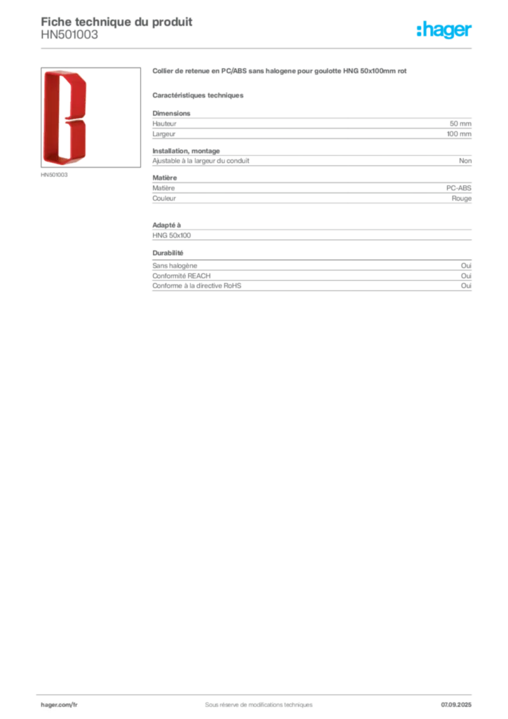 Image Hager Fiche technique du produit HN501003 | Hager France