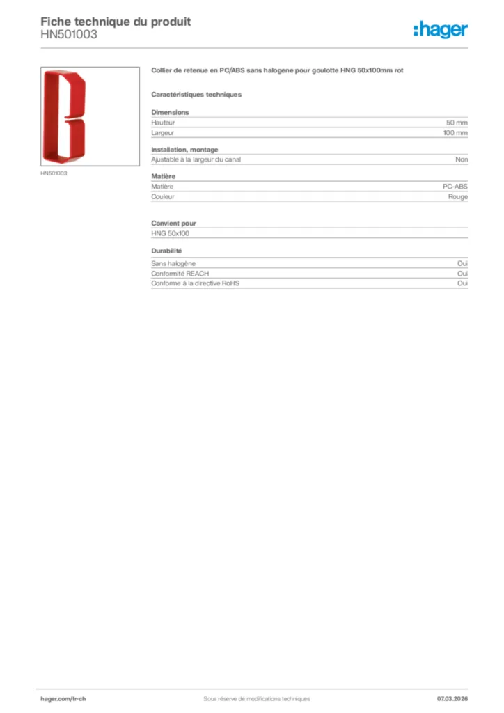 Image Hager Fiche technique du produit HN501003 | Hager Suisse
