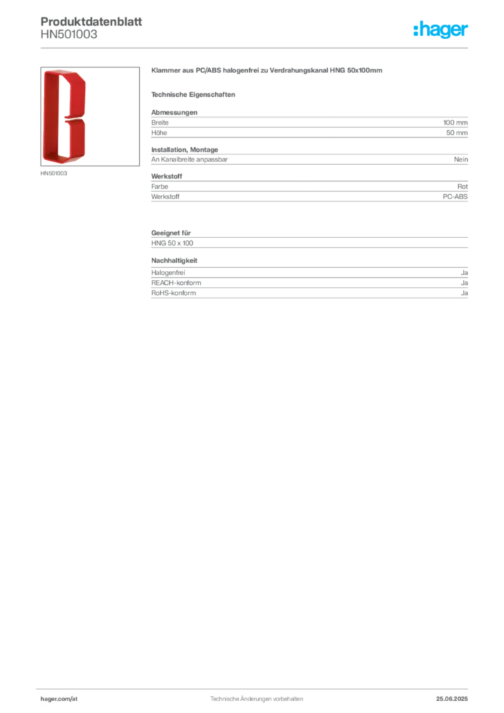 Bild Hager Produktdatenblatt HN501003 | Hager Deutschland