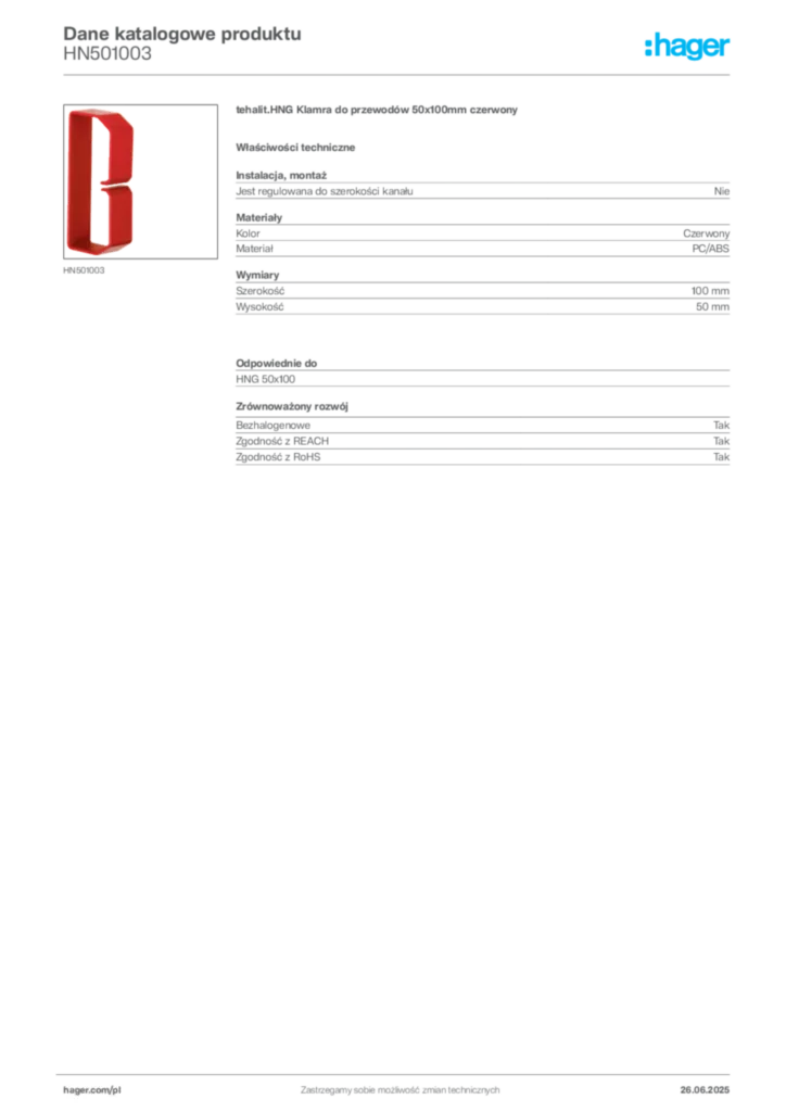 Zdjęcie Hager Karta katalogowa HN501003 | Hager Polska