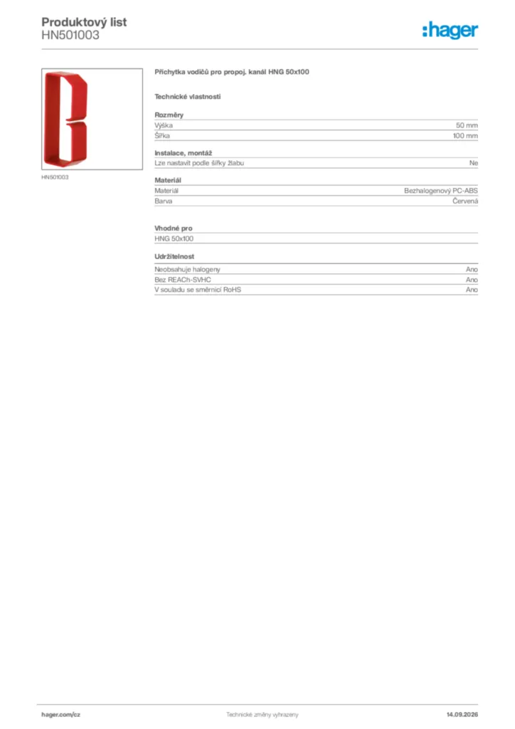 Obrázek Hager Generováno - Datový list produktu HN501003 | Hager