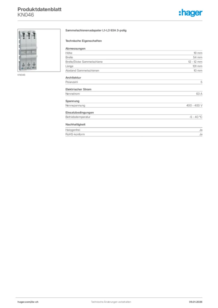 Bild Hager Produktdatenblatt KN046 | Hager Schweiz
