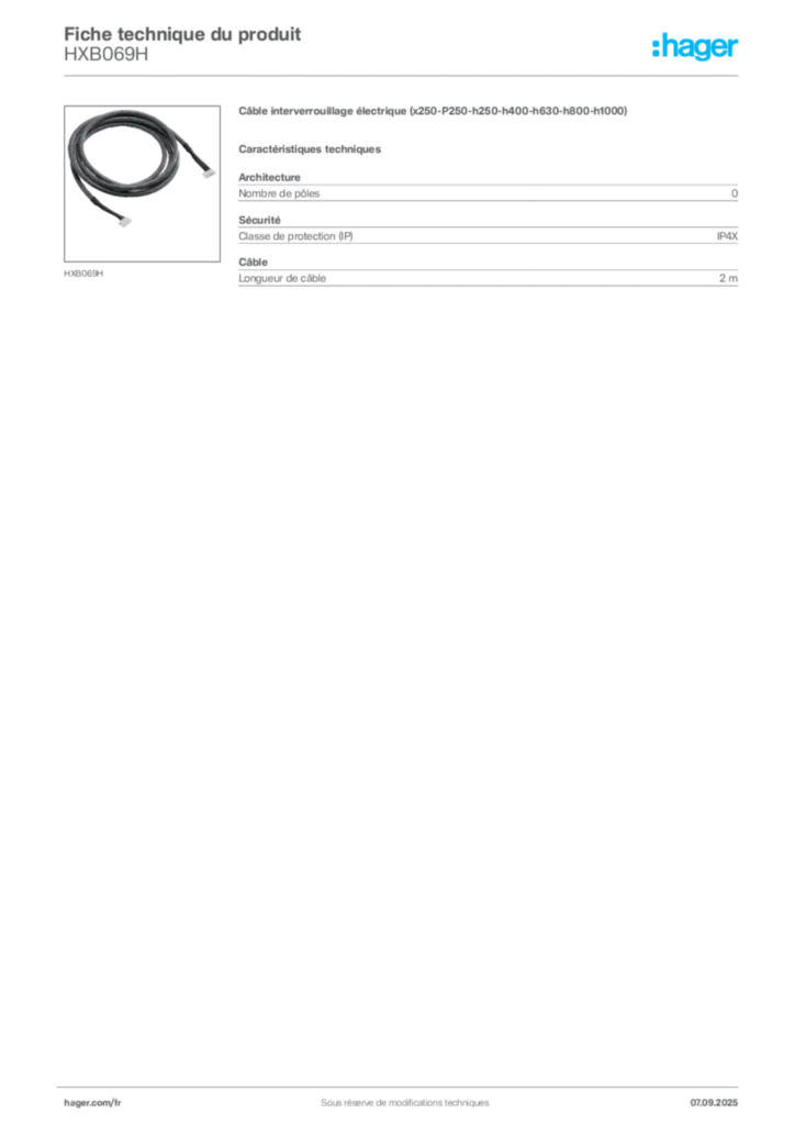 Image Hager Fiche technique du produit HXB069H | Hager France