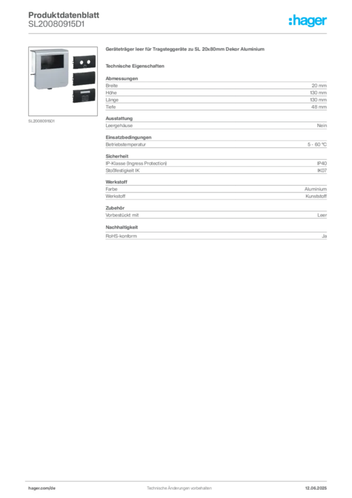 Hager Produktdatenblatt SL20080915D1