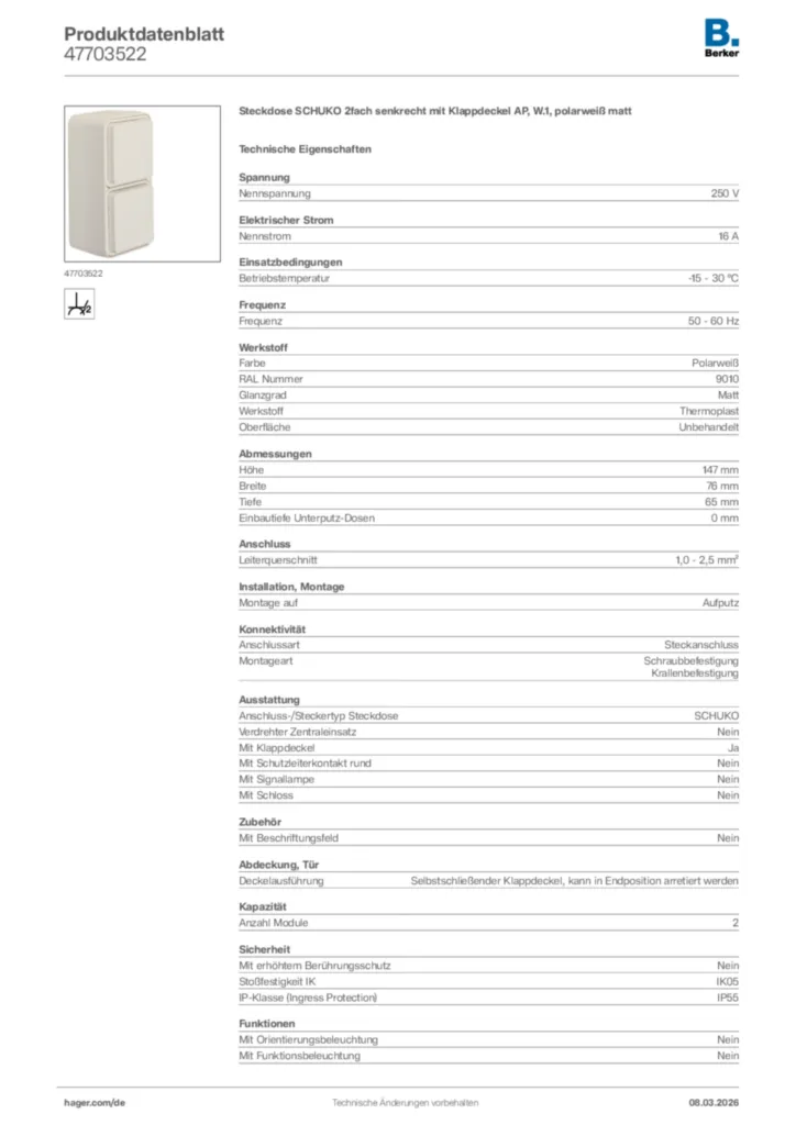 Bild Berker Produktdatenblatt 47703522 | Hager Deutschland