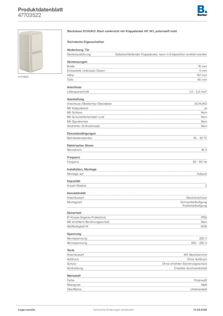 Bild Berker Produktdatenblatt 47703522 | Hager Deutschland