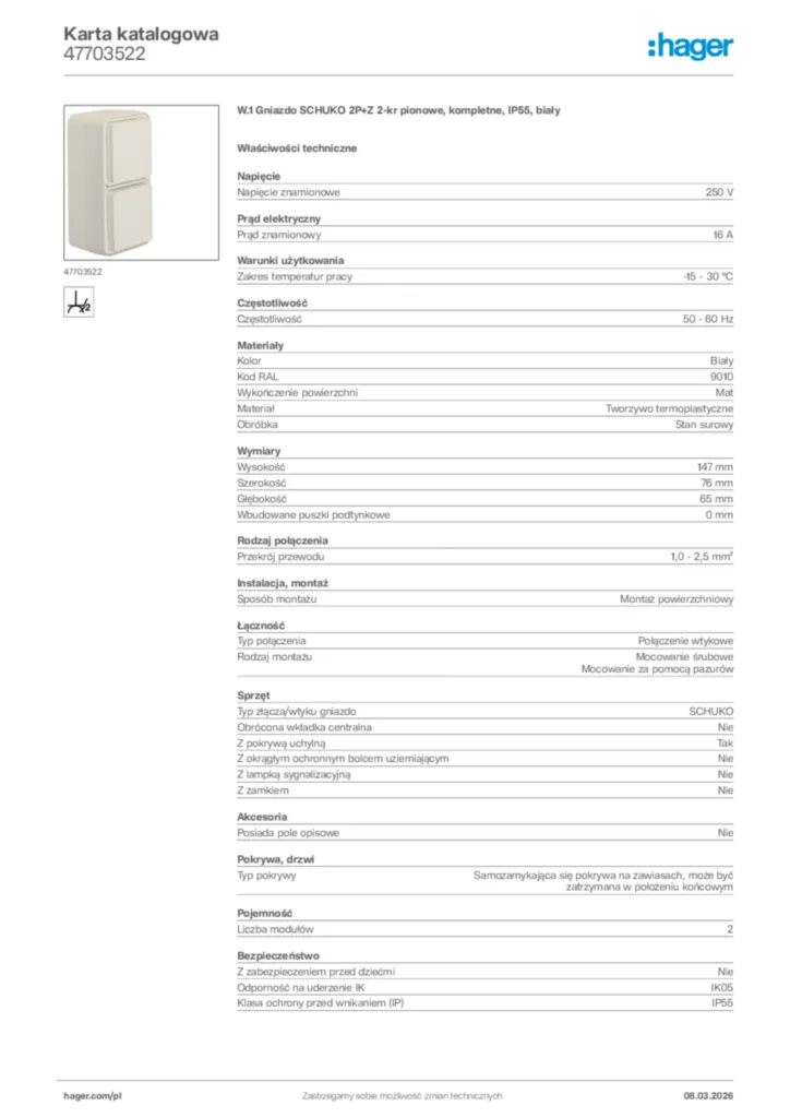 Zdjęcie Hager Karta katalogowa 47703522 | Hager Polska
