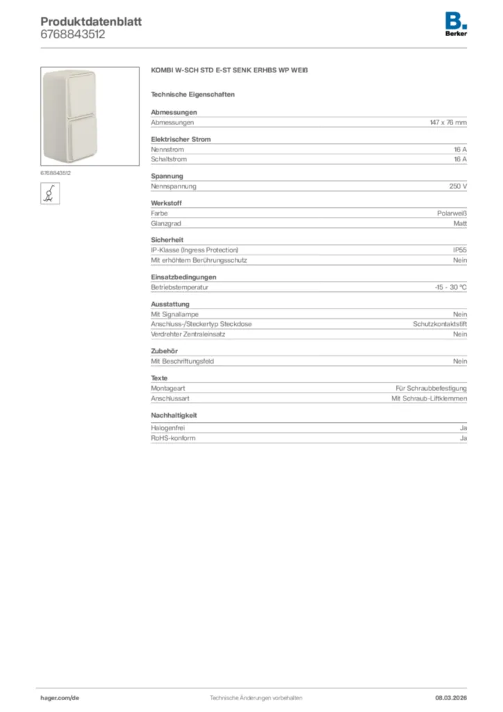 Bild Berker Produktdatenblatt 6768843512 | Hager Deutschland