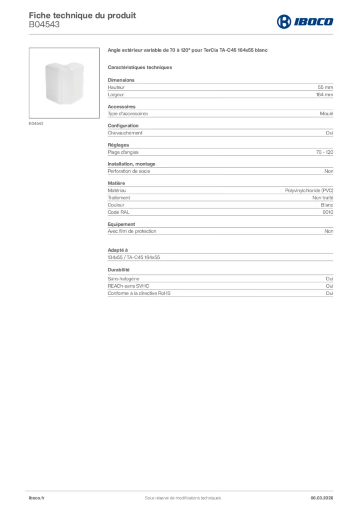 Image Iboco Fiche technique du produit B04543 | Hager France