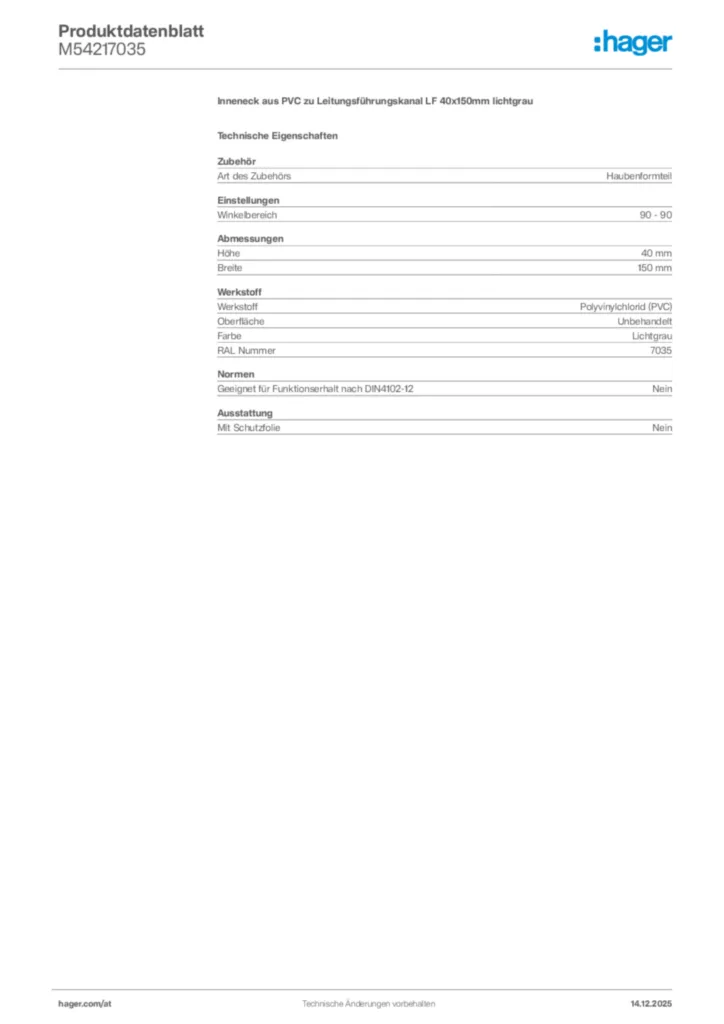 Bild Hager Produktdatenblatt M54217035 | Hager Deutschland
