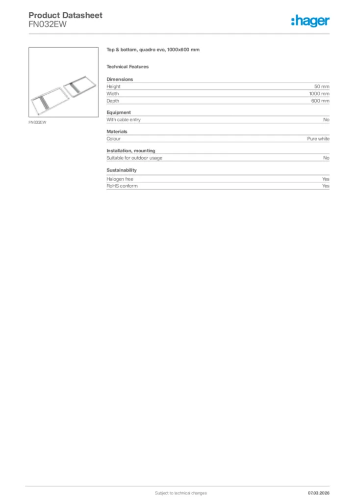 Image Hager Product data sheet FN032EW  | Hager Africa