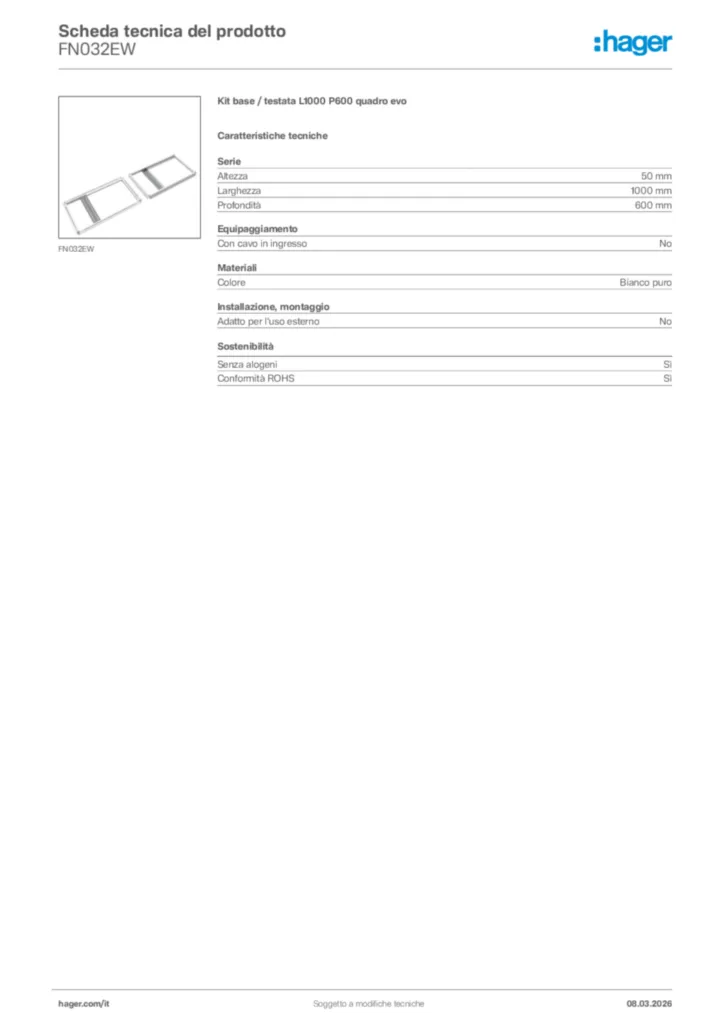 Immagine Hager Scheda tecnica del prodotto FN032EW | Hager Italia
