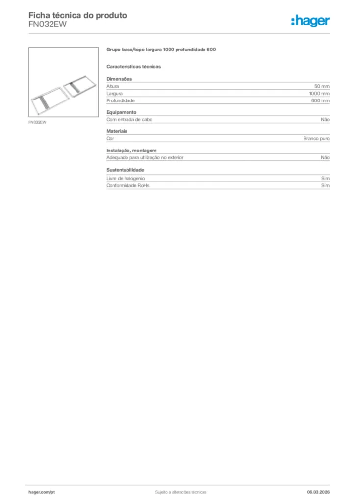 Imagem Hager Ficha técnica do produto FN032EW | Hager Portugal
