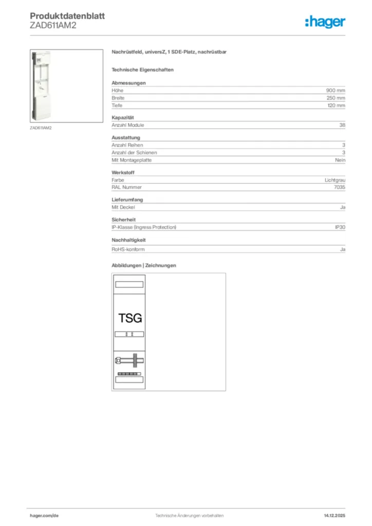 Bild Hager Produktdatenblatt ZAD611AM2 | Hager Deutschland