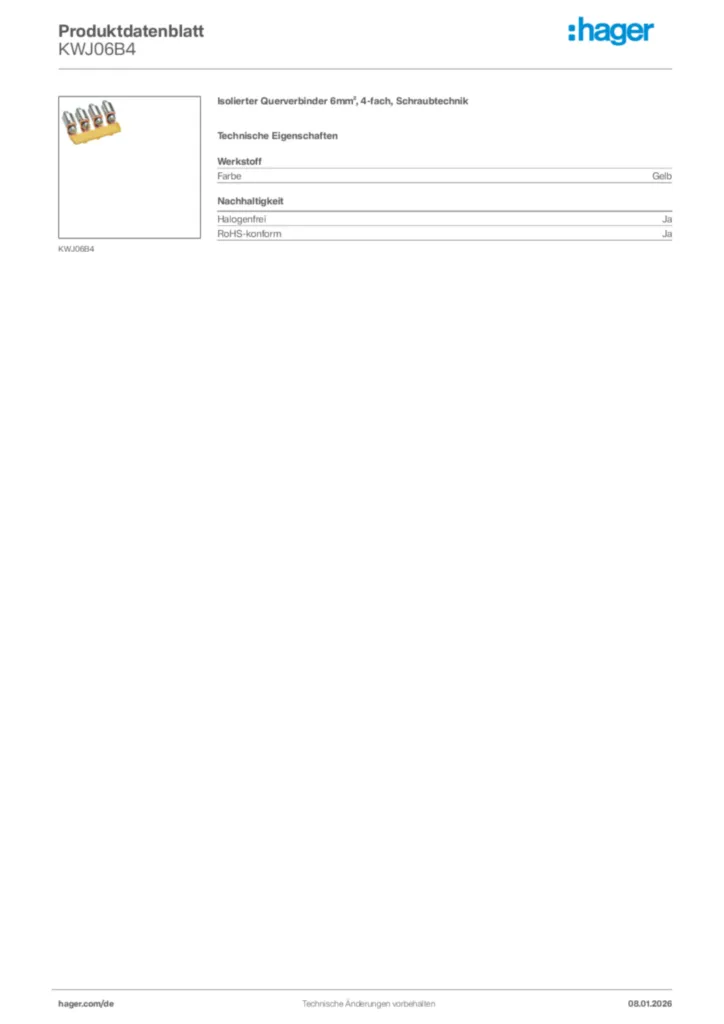 Bild Hager Produktdatenblatt KWJ06B4 | Hager Deutschland
