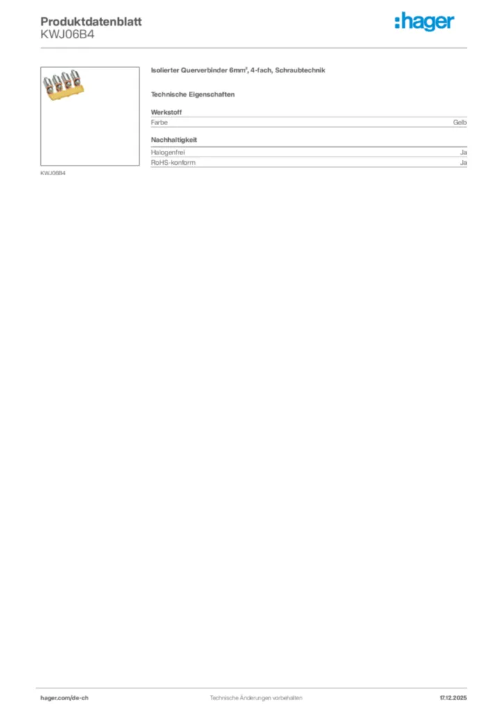 Bild Hager Produktdatenblatt KWJ06B4 | Hager Schweiz
