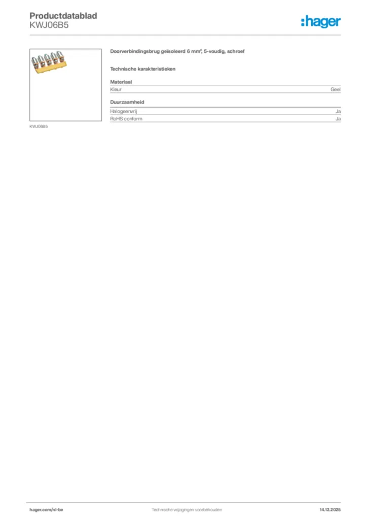 Afbeelding Hager Productdatablad KWJ06B5 | Hager Belgium
