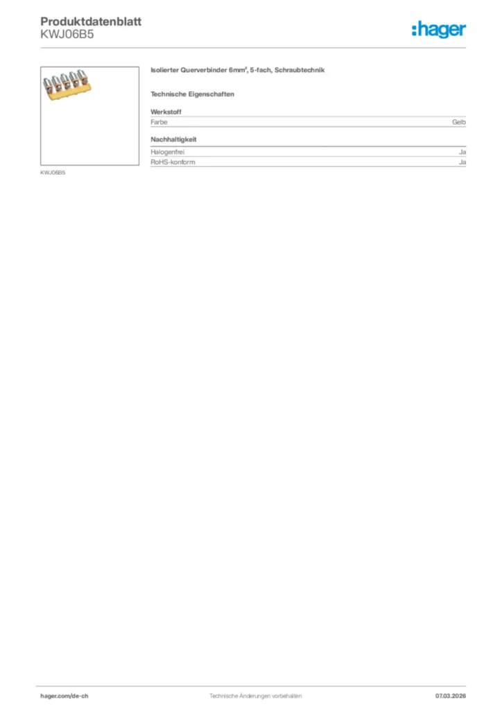 Bild Hager Produktdatenblatt KWJ06B5 | Hager Schweiz