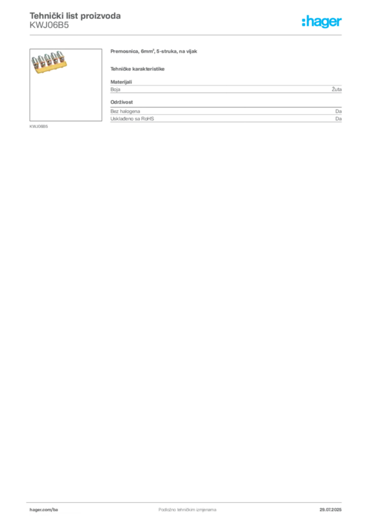 Slika Hager Product data sheet KWJ06B5  | Hager