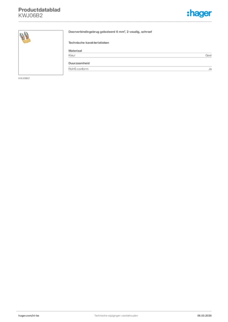Afbeelding Hager Productdatablad KWJ06B2 | Hager Belgium