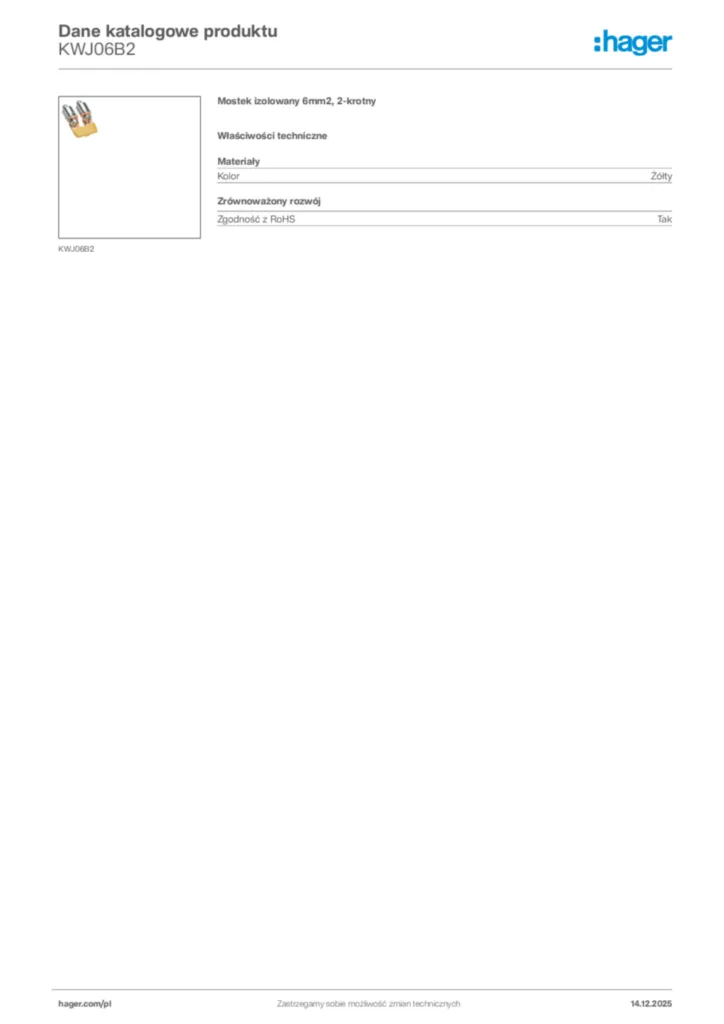 Zdjęcie Hager Karta katalogowa KWJ06B2 | Hager Polska