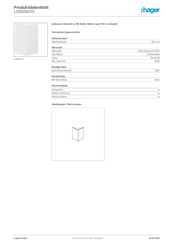 Bild Hager Produktdatenblatt L92889010 | Hager Deutschland