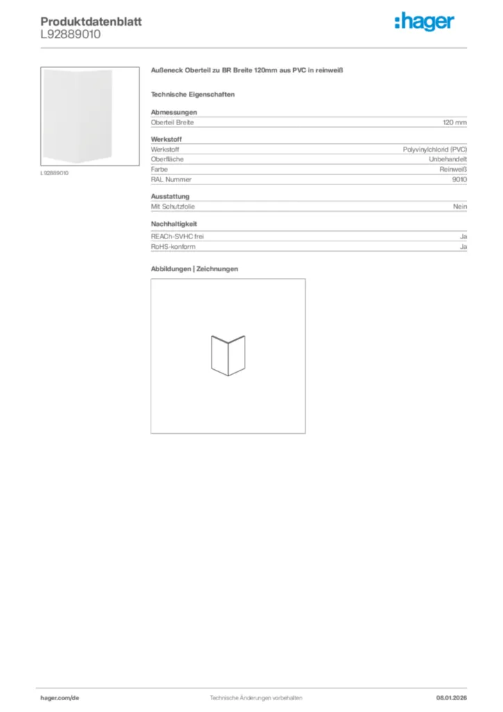 Bild Hager Produktdatenblatt L92889010 | Hager Deutschland
