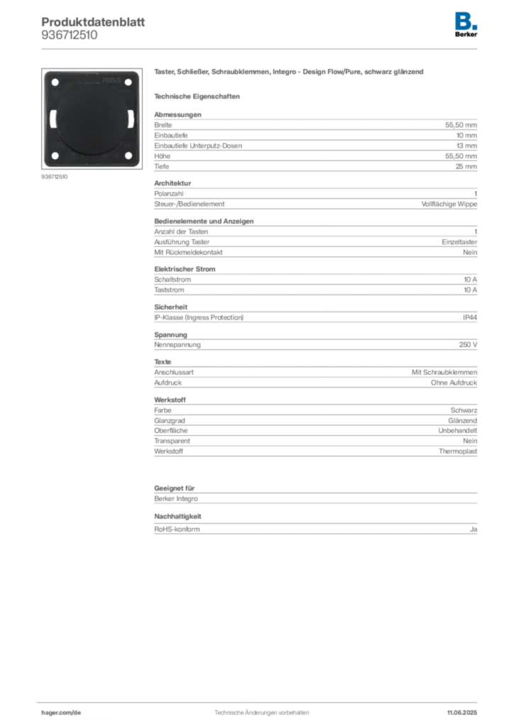 Bild Berker Produktdatenblatt 936712510 | Hager Deutschland