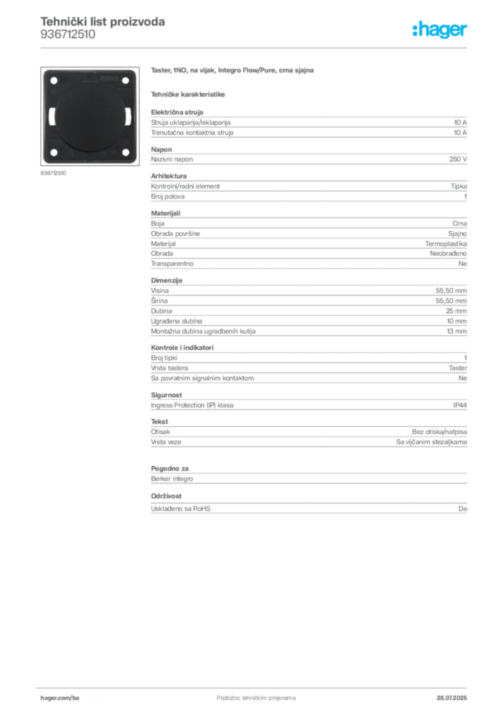 Slika Hager Product data sheet 936712510  | Hager