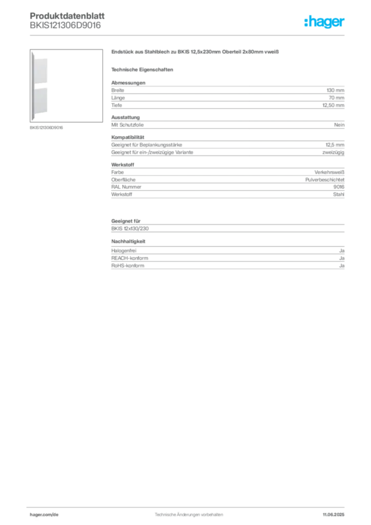 Bild Hager Produktdatenblatt BKIS121306D9016 | Hager Deutschland