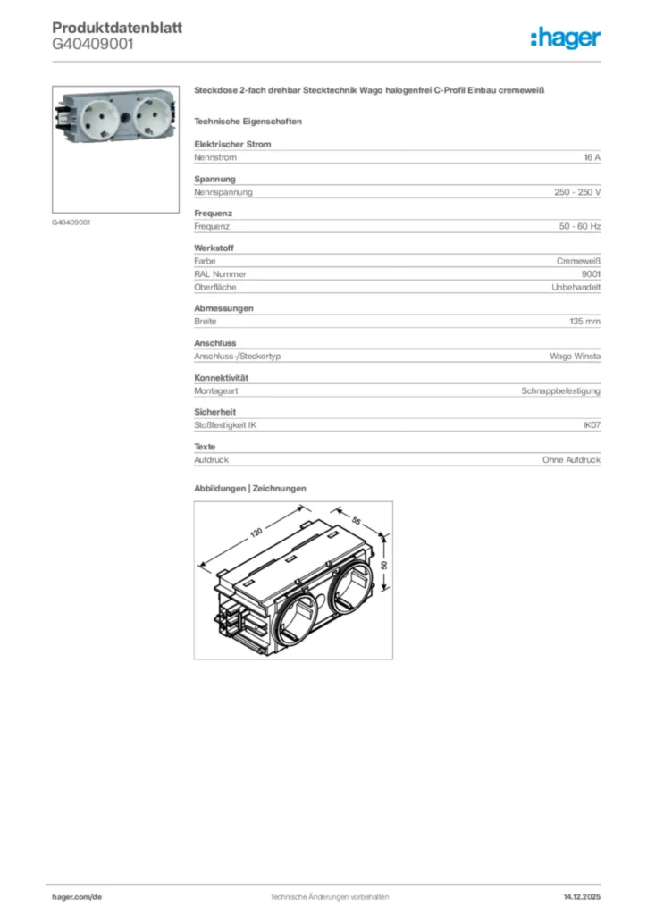 Bild Hager Produktdatenblatt G40409001 | Hager Deutschland