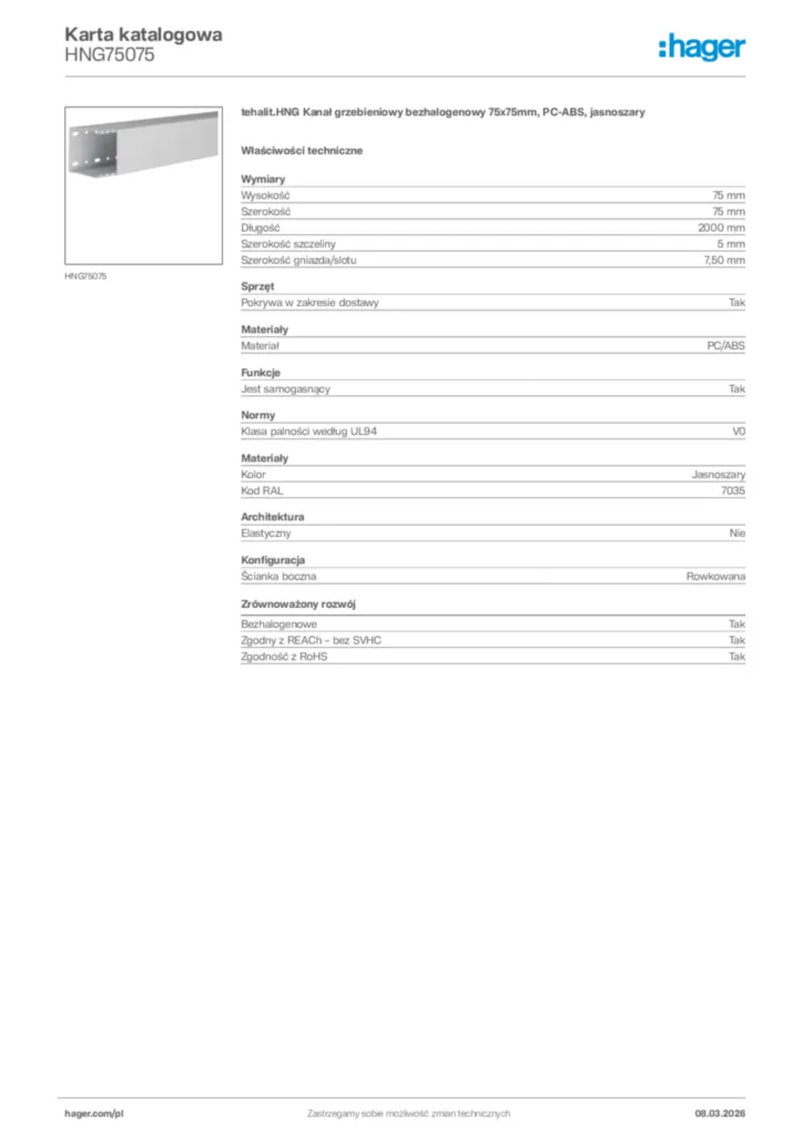 Zdjęcie Hager Karta katalogowa HNG75075 | Hager Polska