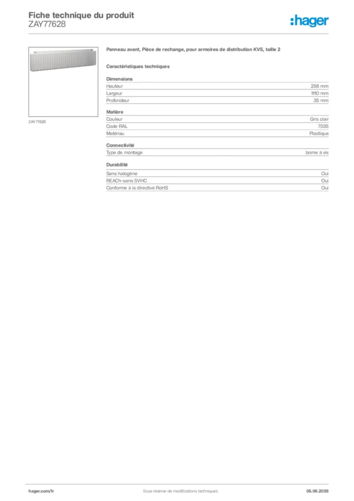 Image Hager Fiche technique du produit ZAY77628 | Hager France